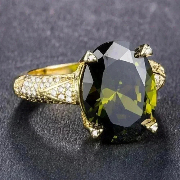 Bridgerton Era Look 14k Gold Over Sterling Silver Peridot White Sapphire Ring - Picture 2 of 4